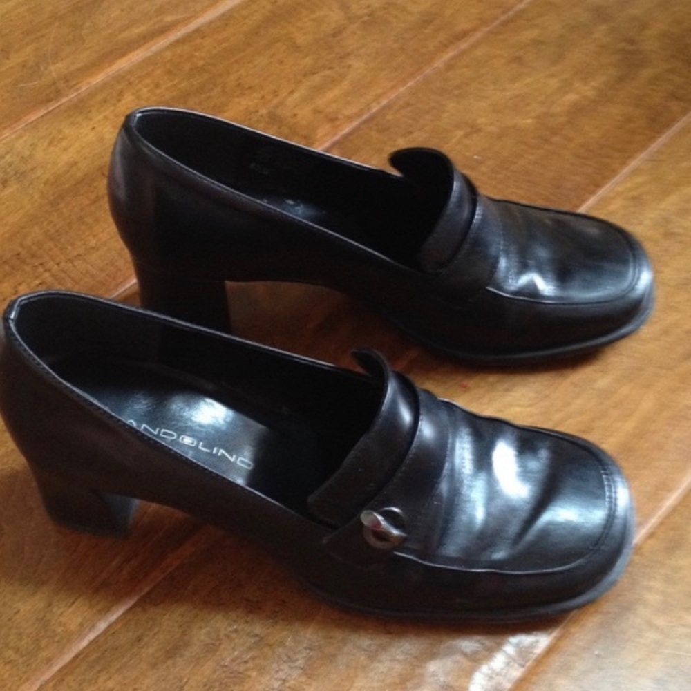Bandolino 6.5 Chunky Black Leather Shoes Pumps